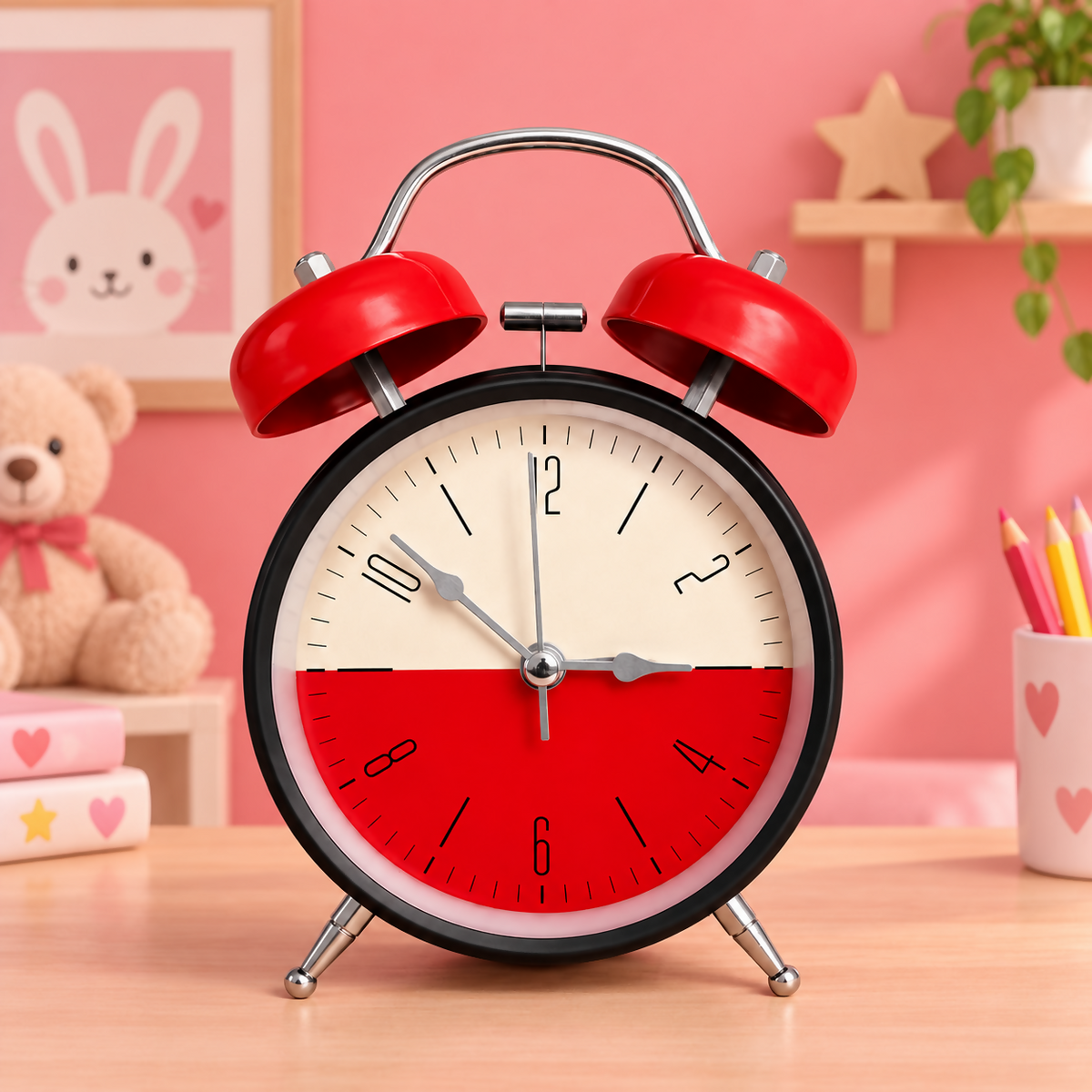 Red Retro Alarm Clock in a Cosy Nursery