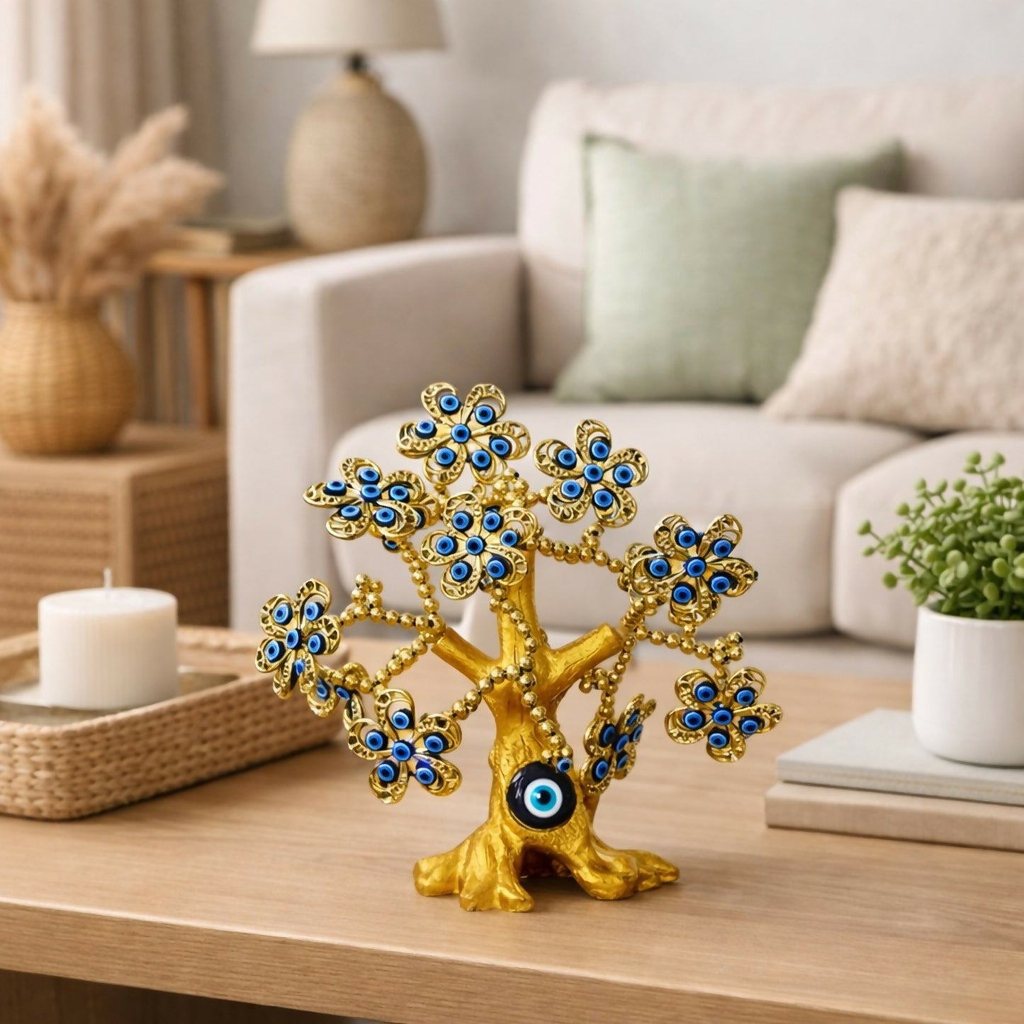 Golden Evil Eye Tree Showpiece for Home Decor & Good Luck Protection