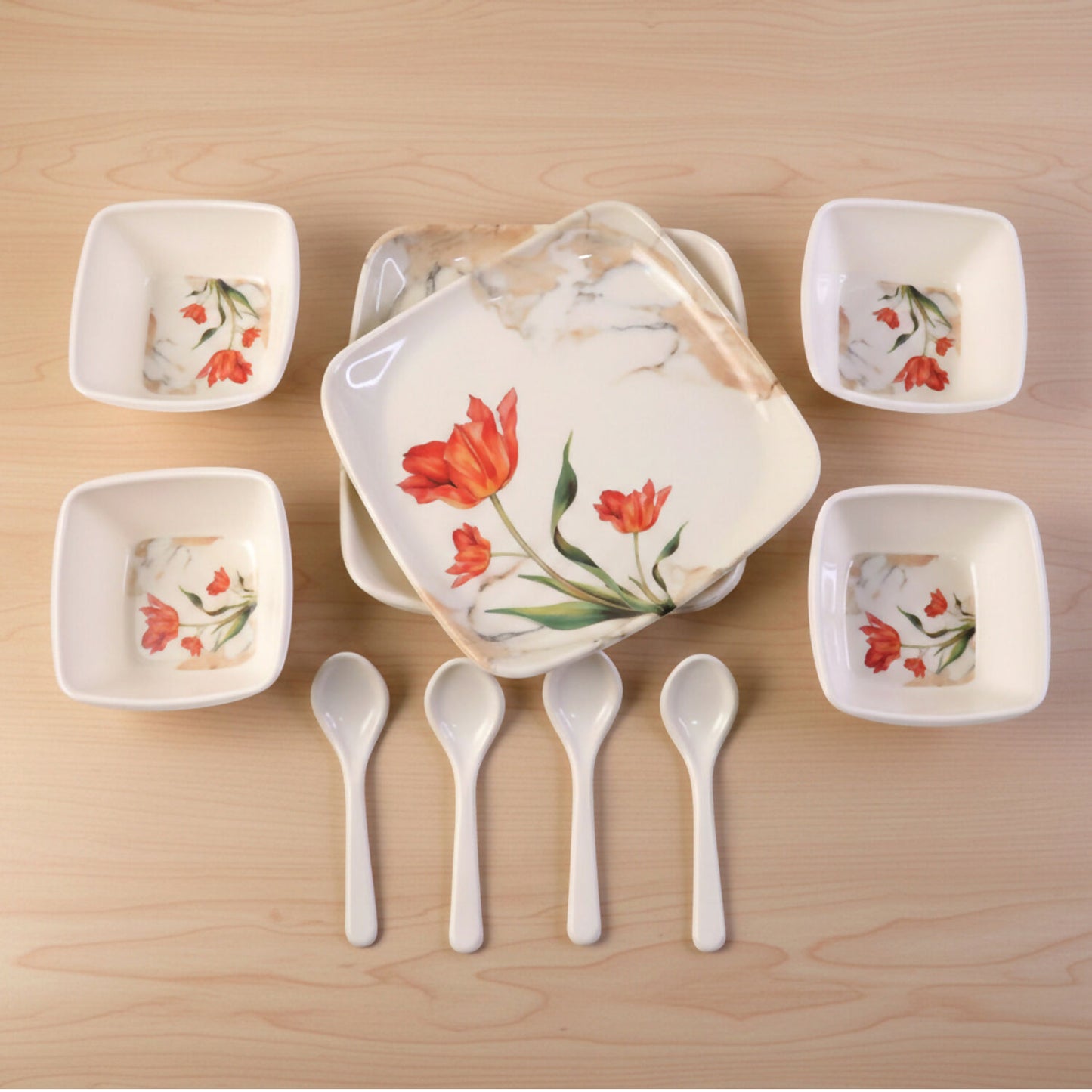 Bowls and spoons included in Lotus dinner set
