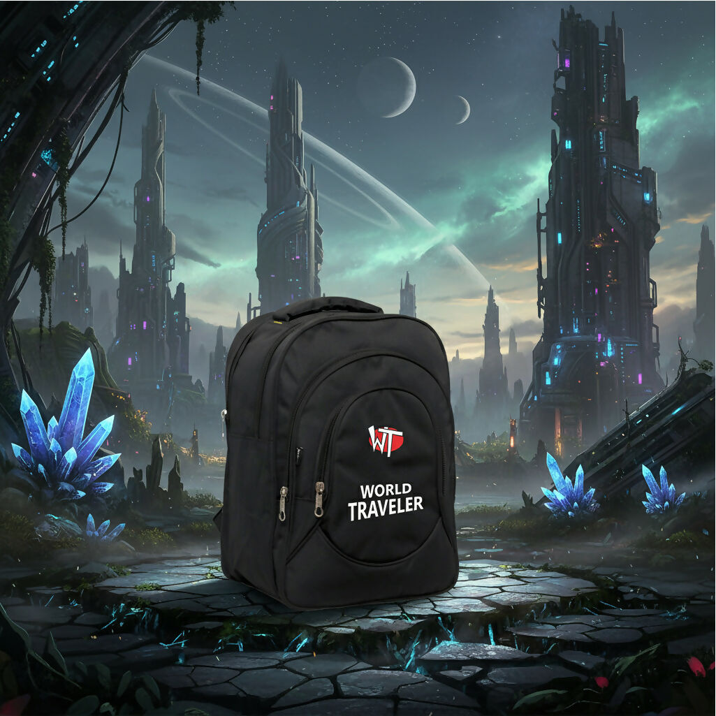 World Traveler Backpack – Lightweight Travel & Laptop Bag with Multi-Compartment Design, Durable Fabric, Black - Multicolor Logo