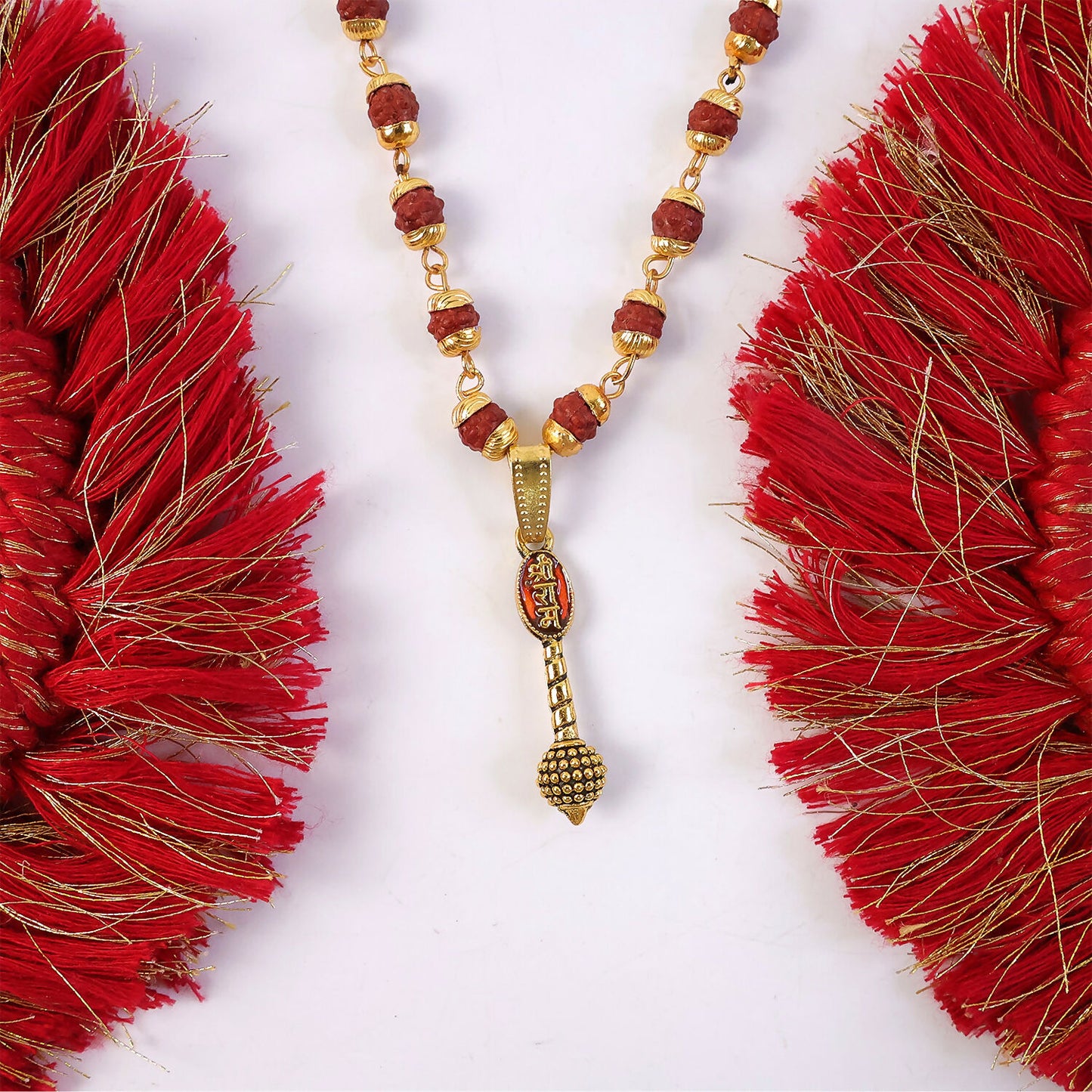 Ram Naam Gada Gold Pendant & Rudraksha Mala