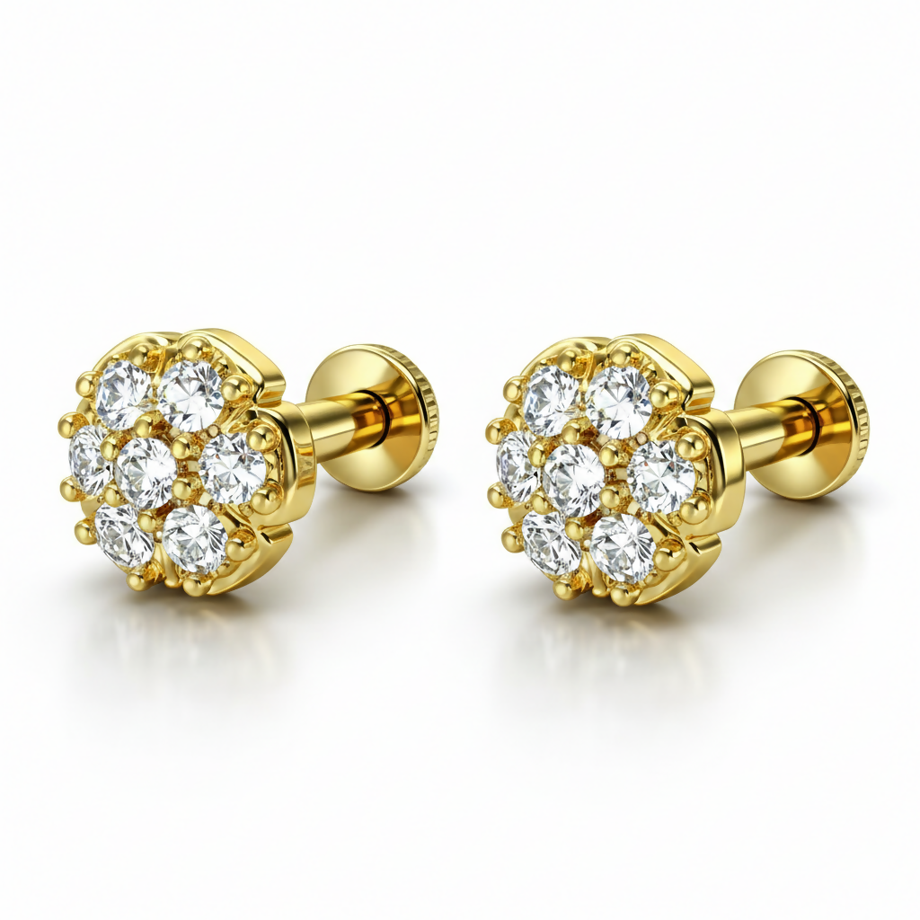 Pair of gold plated floral cluster stud earrings with hypoallergenic finish