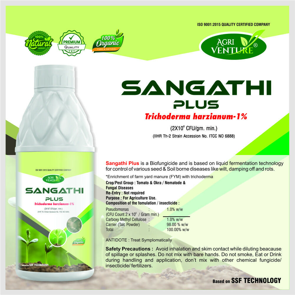 AgriVenture SANGATHI PLUS ( Trichoderma Harizianum 1% ) Bactericide, Organic Product BIO FUNGICIDES (1Ltr)