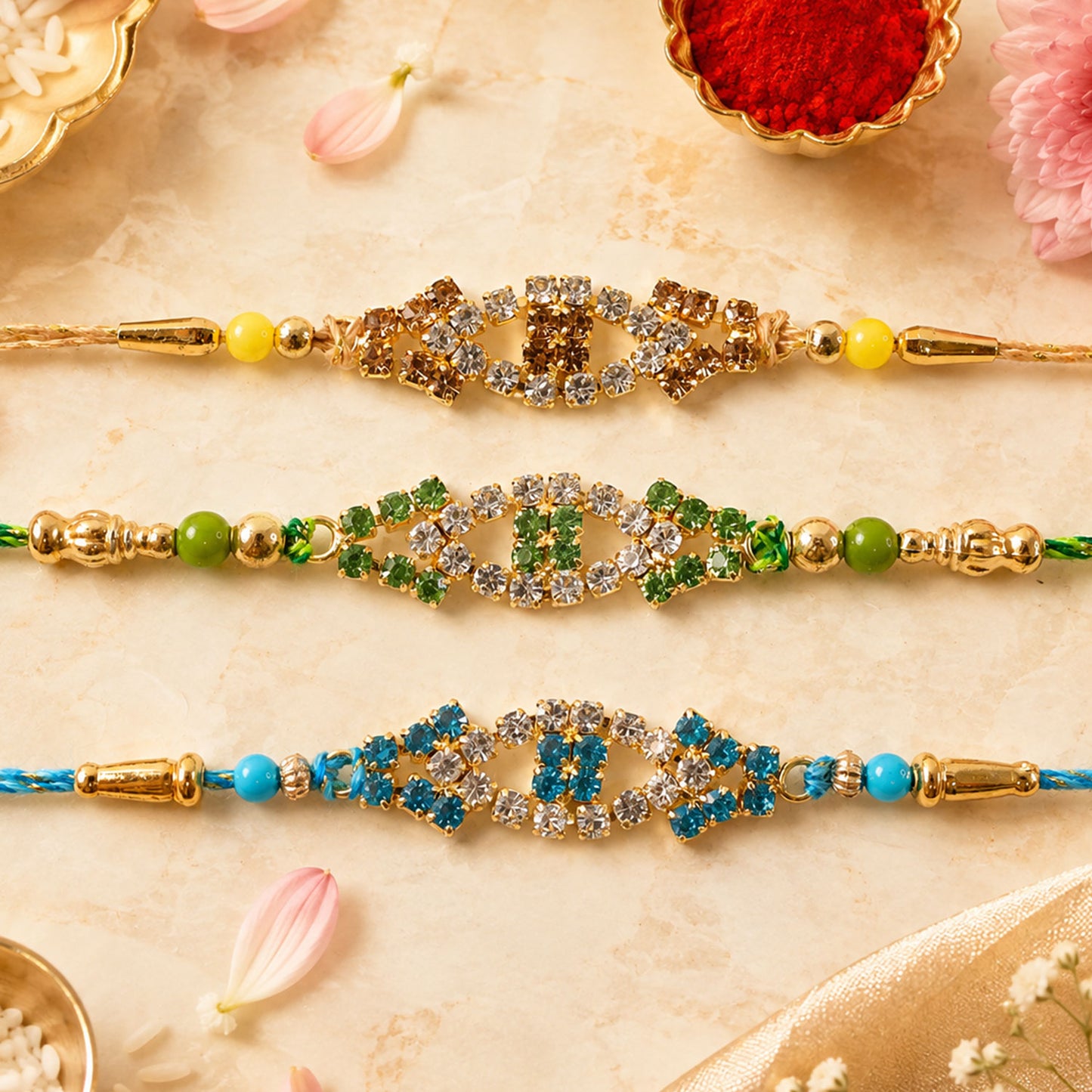 Open Marquise Frame Rakhi with AD Stonework (Pack of 6)