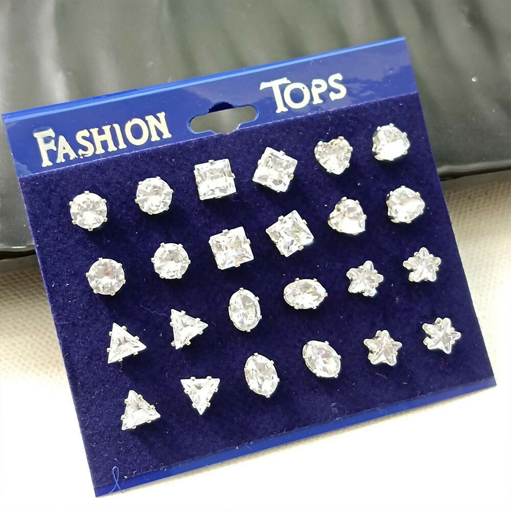 American Diamond Packo Of 12 Stud Earrings