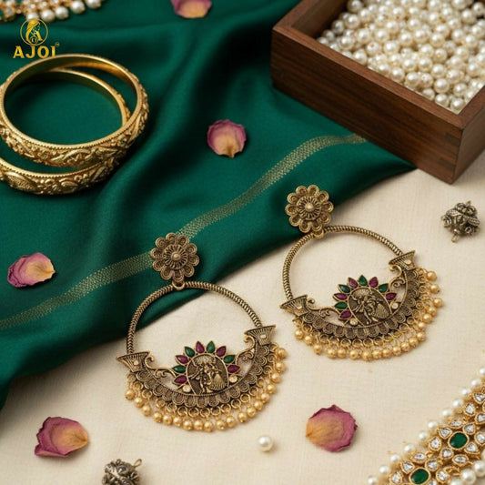 Radha Krishna Central Goddess Chandbali Earrings