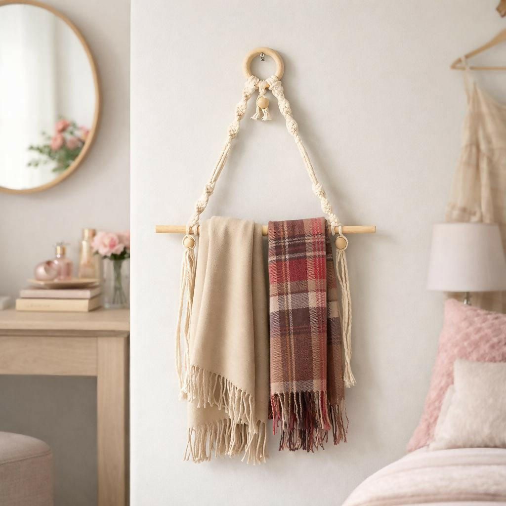 Macrame Hanging Shelf Rope Wall Decor Wooden Plant Display Rack