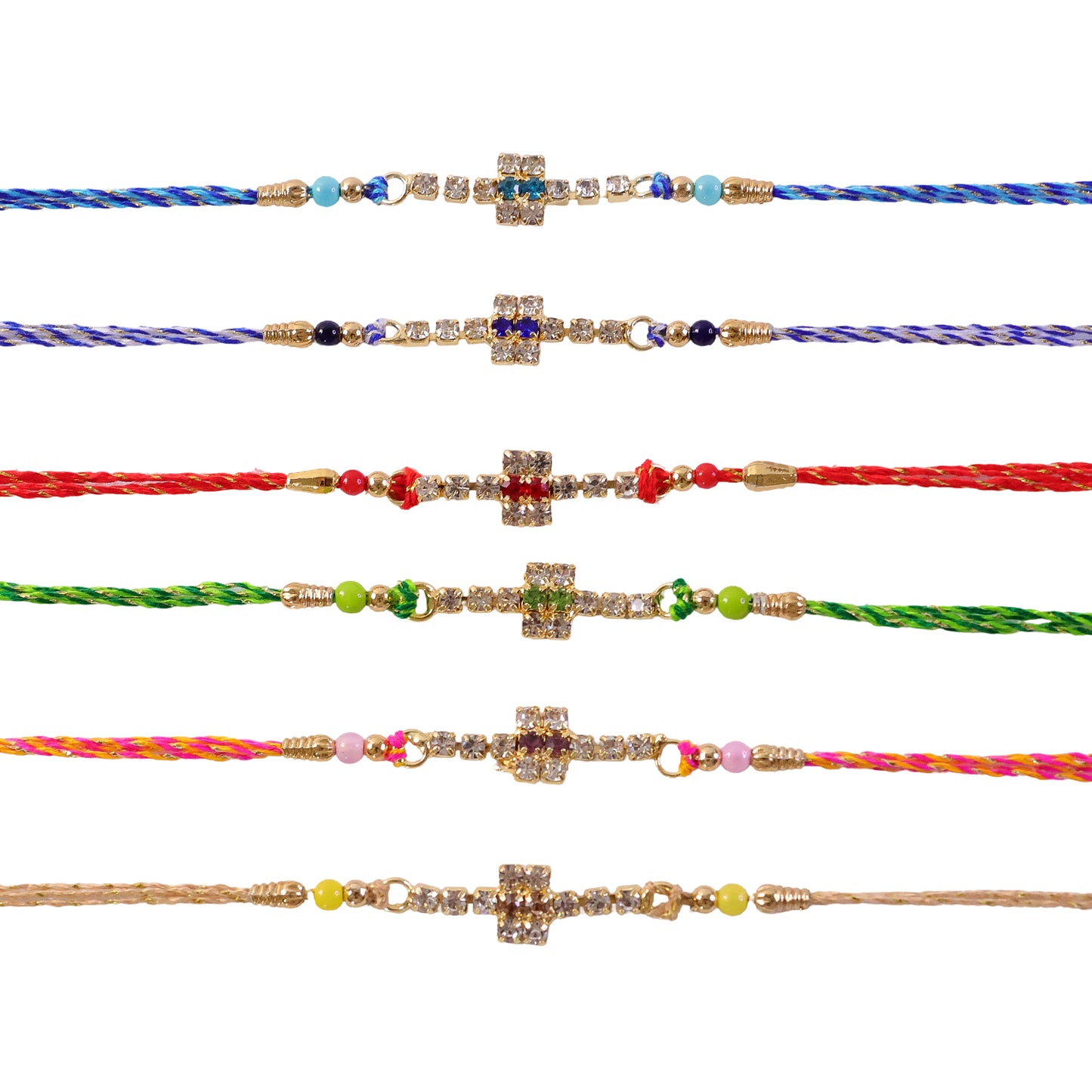 Classic Cross Motif Rakhi with Side Bead Accents (Pack of 6)