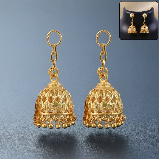 Traditional Gold-Finish Jhumka with Intricate Cutwork Design