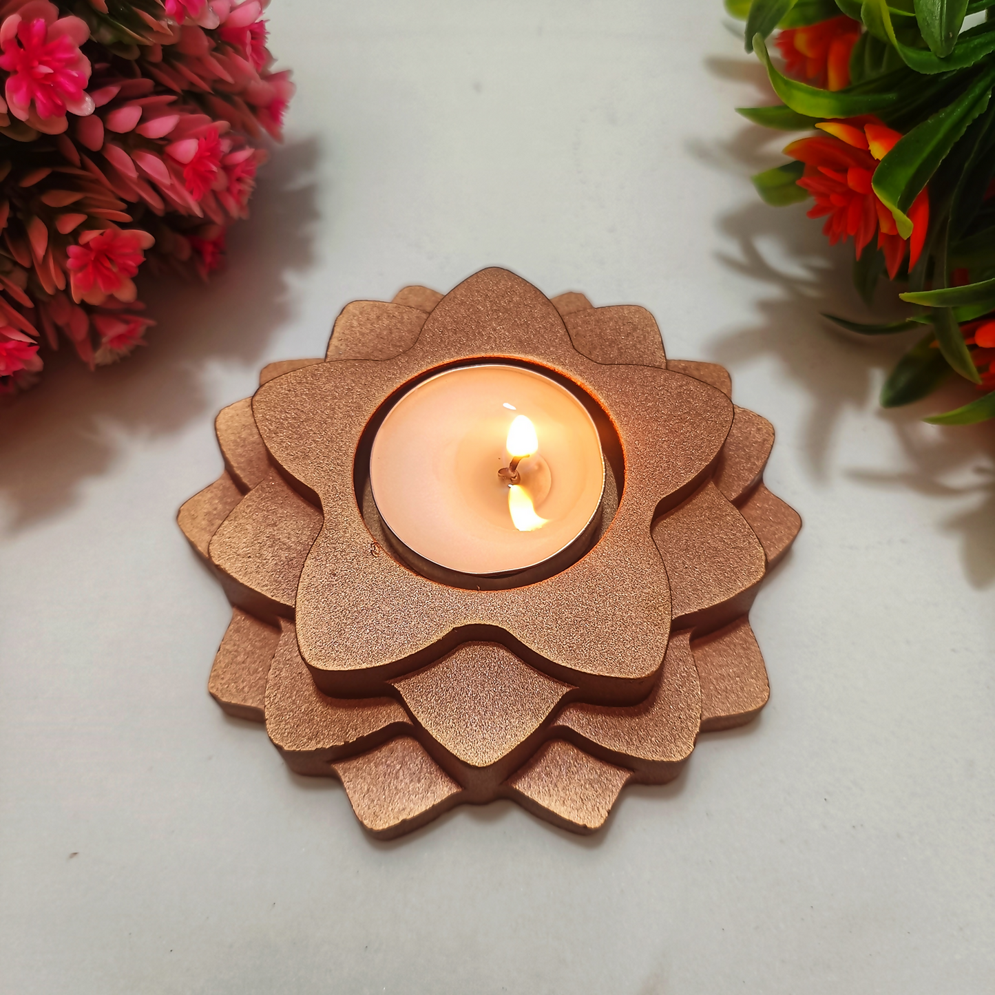 Flower 4-Layer Diya gold tealight candle Elegant Home Decor Handmade
