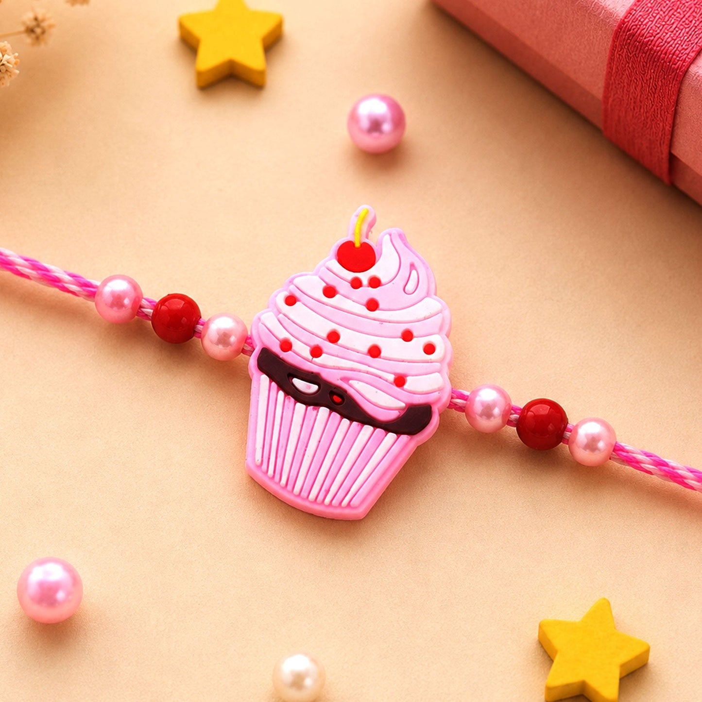 Kids Rakhi for Brother - Cupcake Charm Designer Beaded (5pcs)