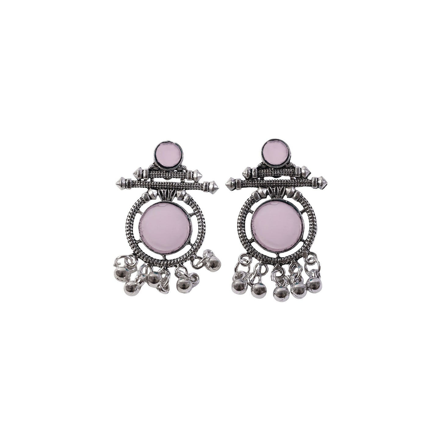 Oxidized Silver Pink Stone Earrings detail