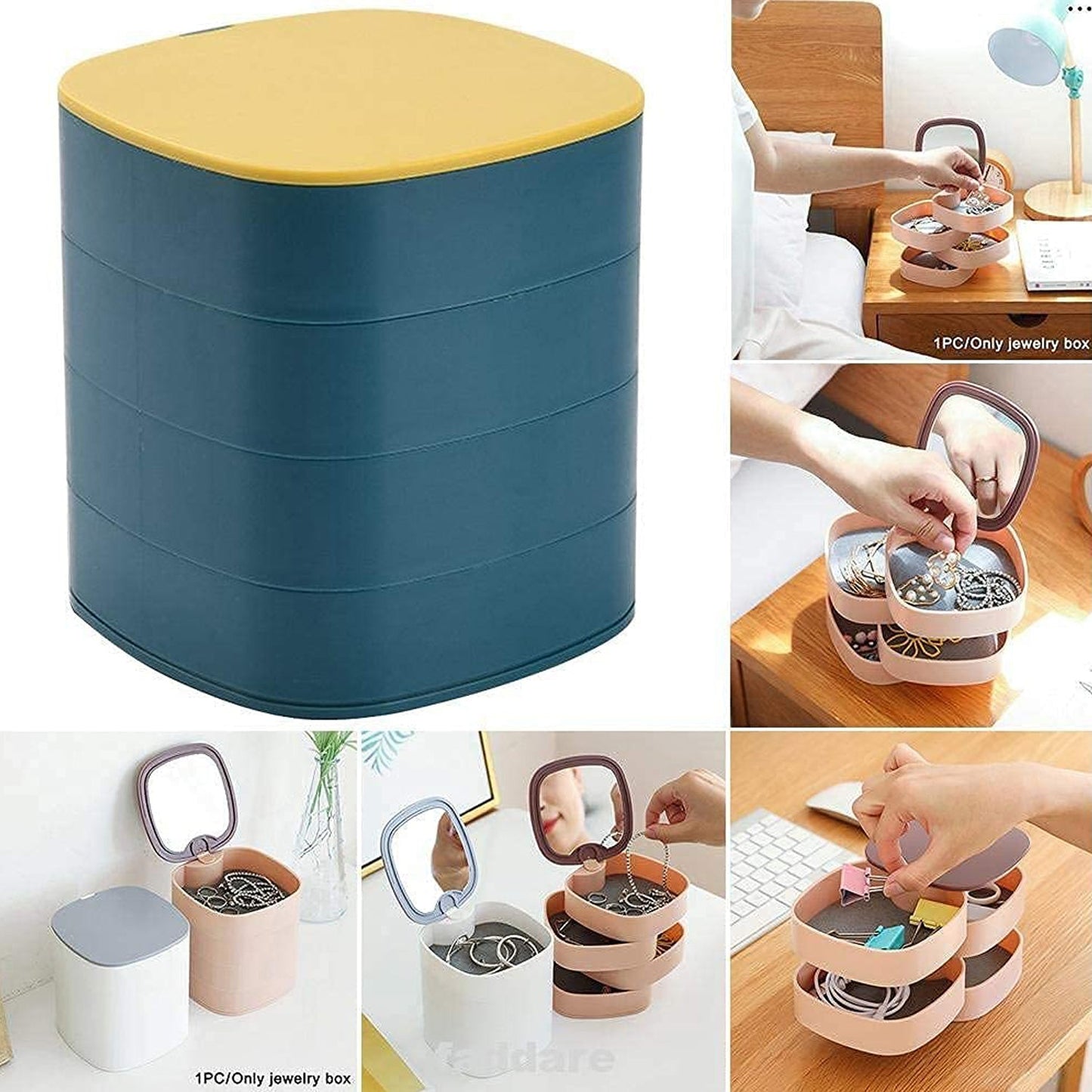 Multicolour 4-layer jewellery box with 360-degree rotation and mirror India