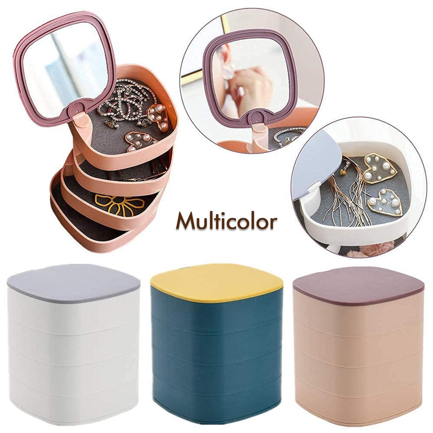 Inside view of 4-layer jewellery organizer earring and ring compartments India