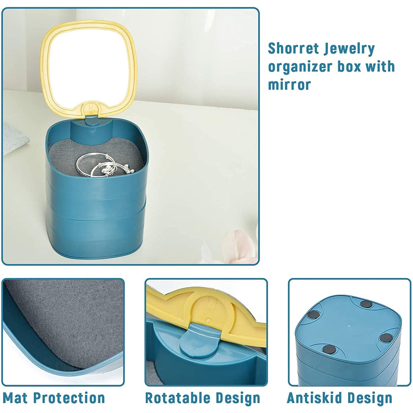 Detailed view of rotating jewellery organizer with mirror and compartments India