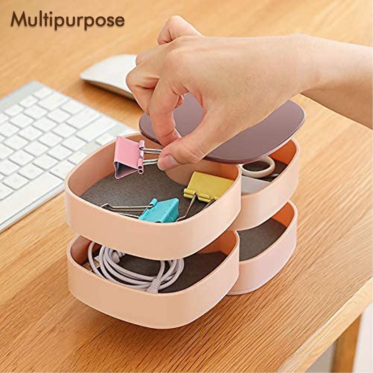 360-degree rotating jewellery organizer box showing all compartments deodap.in India