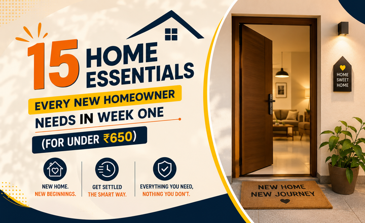 New homeowner unpacking affordable home essentials under ₹650 for first week setup