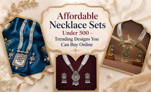 Stylish gold plated necklace designs and heritage necklace sets under 500 for festive wear