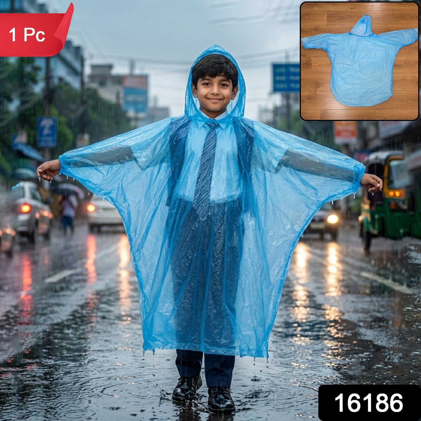 Disposable Rain Coat Hooded Full Sleeve Poncho for Bike Riders (1 Pc)