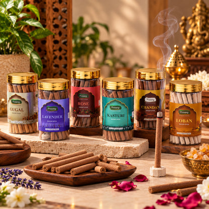 Assorted Fragrance Dhoop Sticks Jar Combo for Daily Puja (6 In 1, 100 Gm Each)