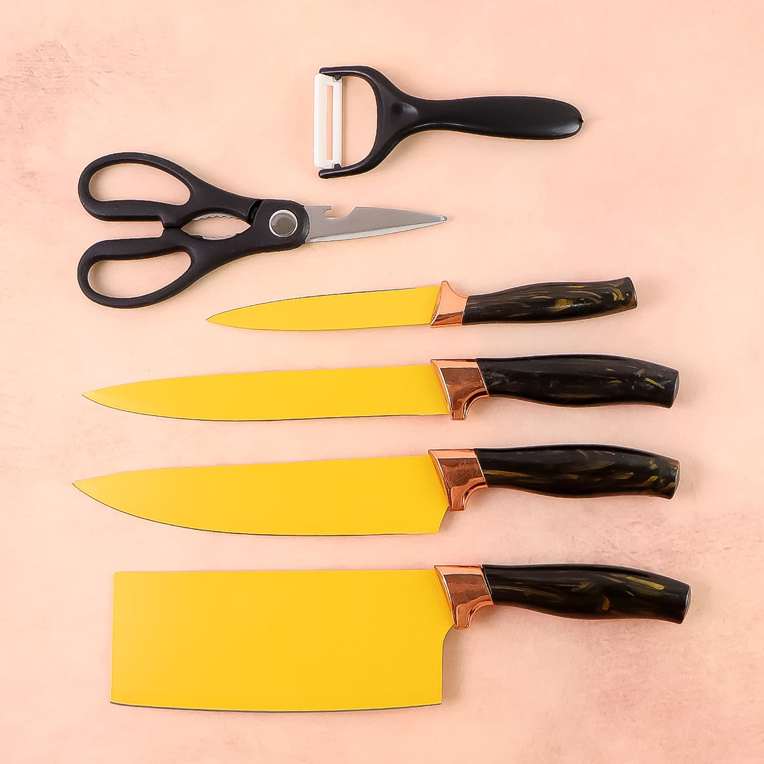 6 Pcs Professional Kitchen Knife Set with Chef Knives, Cleaver, Peeler & Scissors