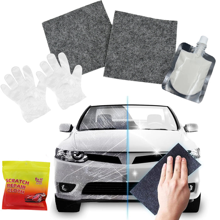 Nano Magic Car Scratch Remover Cloth, Multipurpose Scratch Repair Cloth, Cloth for Car Paint Scratch Repair, Easy to Repair Slight Scratches on the Surface Polishing Repeatable Use for All Kinds of Car (45 ML Repair Solution, 2 Gloves, 2 nano Cloth)