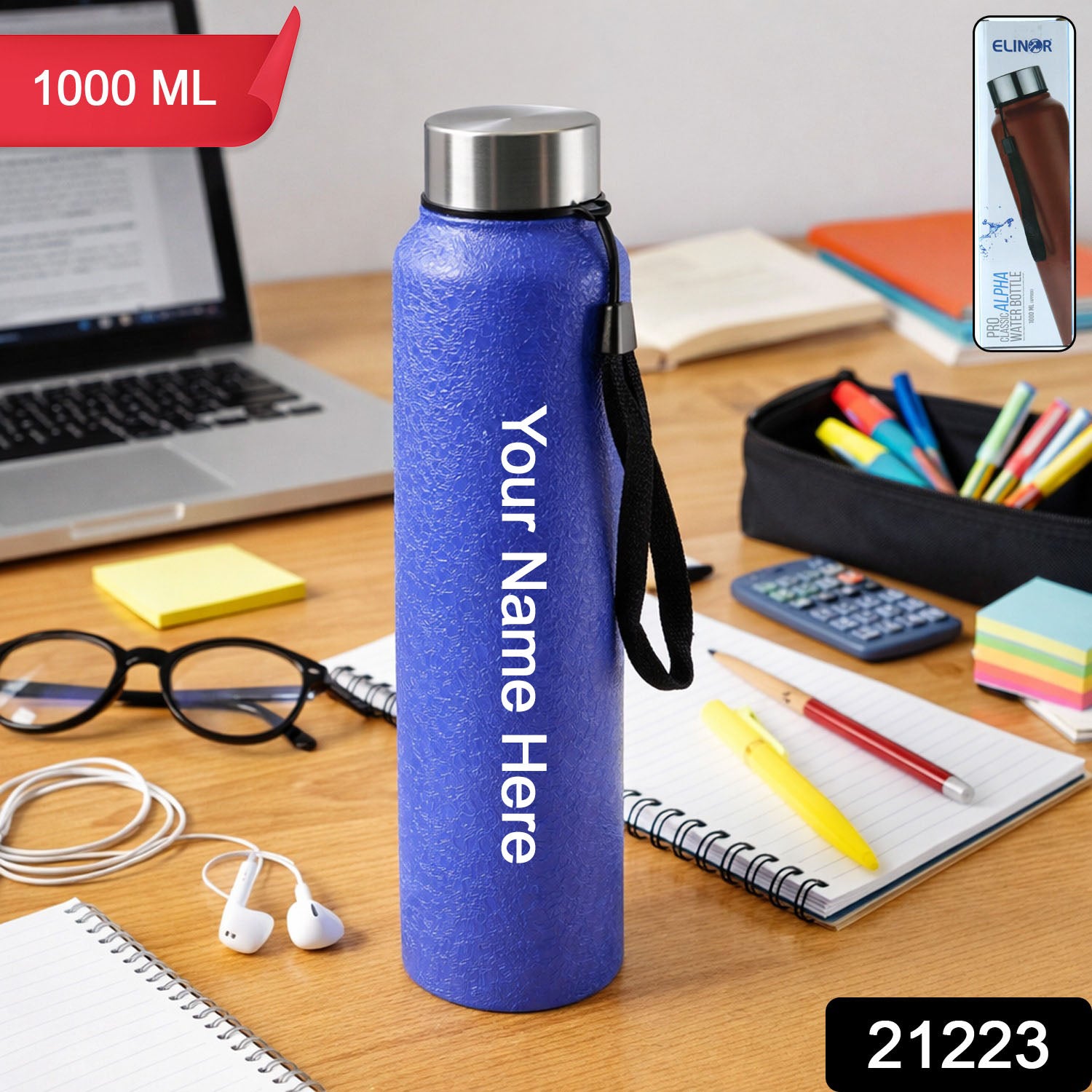 Custom Classic Stainless Steel Water Bottle Blue Color (1000 ML, 1 Pc)