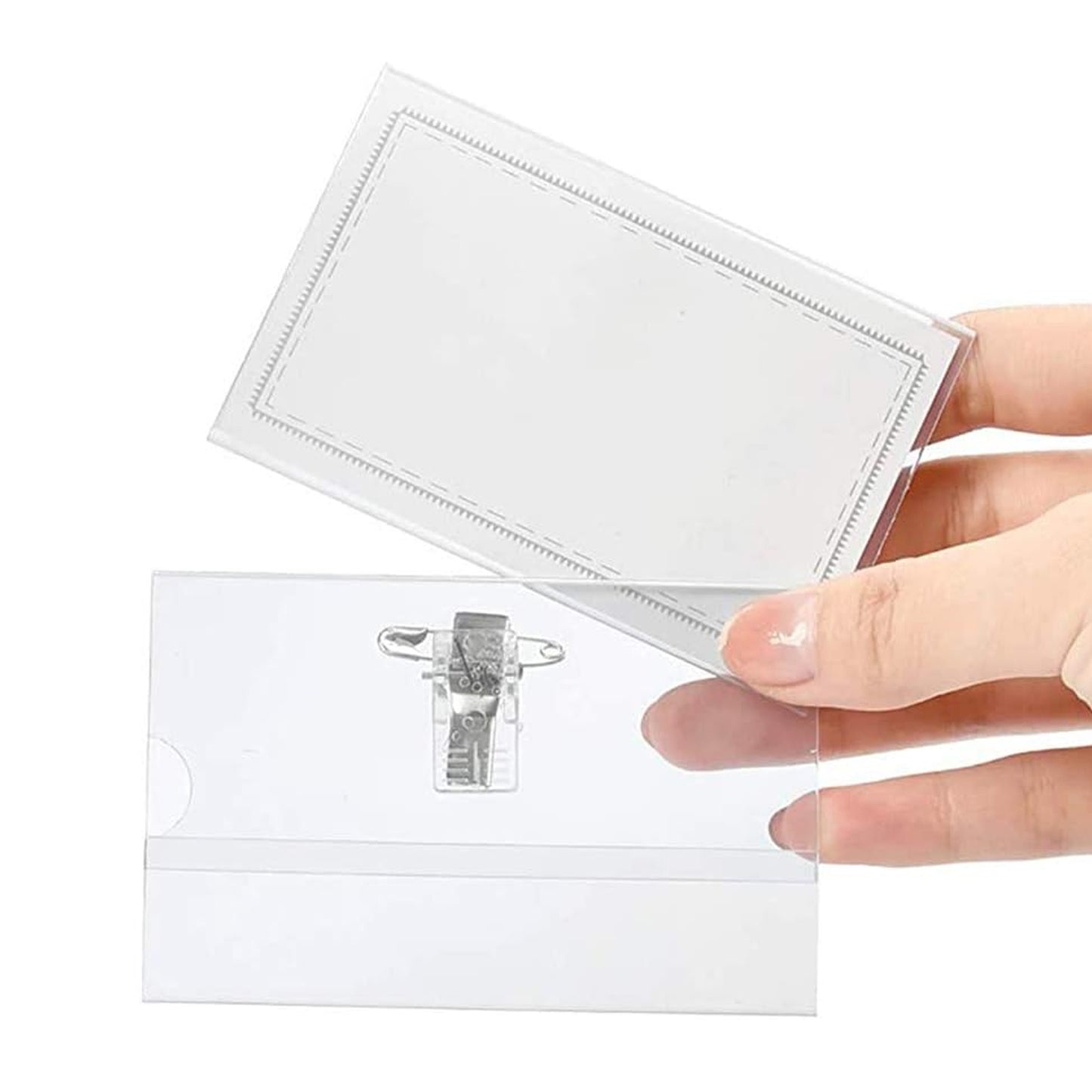 Plastic Transparent cardholders With Pin & Clip 90 mm x 60 mm (50 Pcs Set)