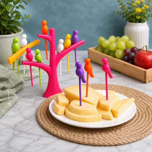 Bird Fruit Forks with Tree Holder – Cute Kids Table Decor | DeoDap