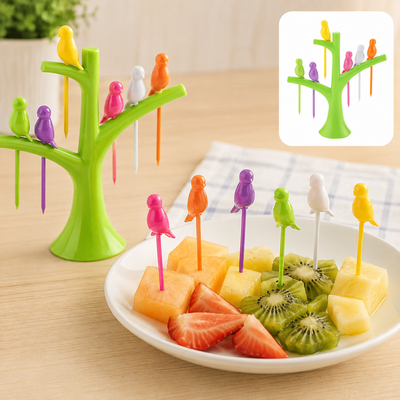 Bird Fruit Forks with Tree Holder – Cute Kids Table Decor | DeoDap