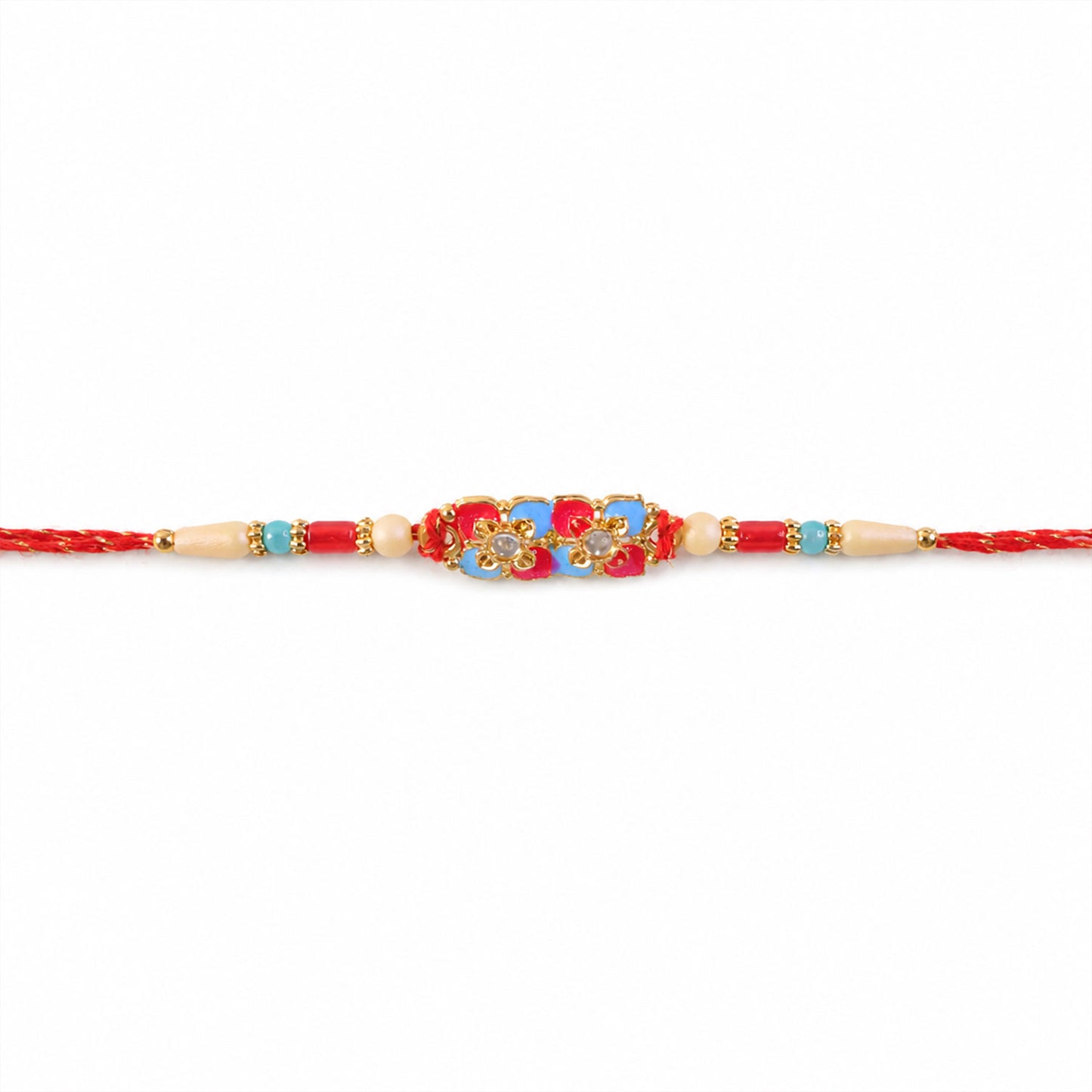 Multicolor Floral Kundan Pendant Rakhi with Red and Blue Beads