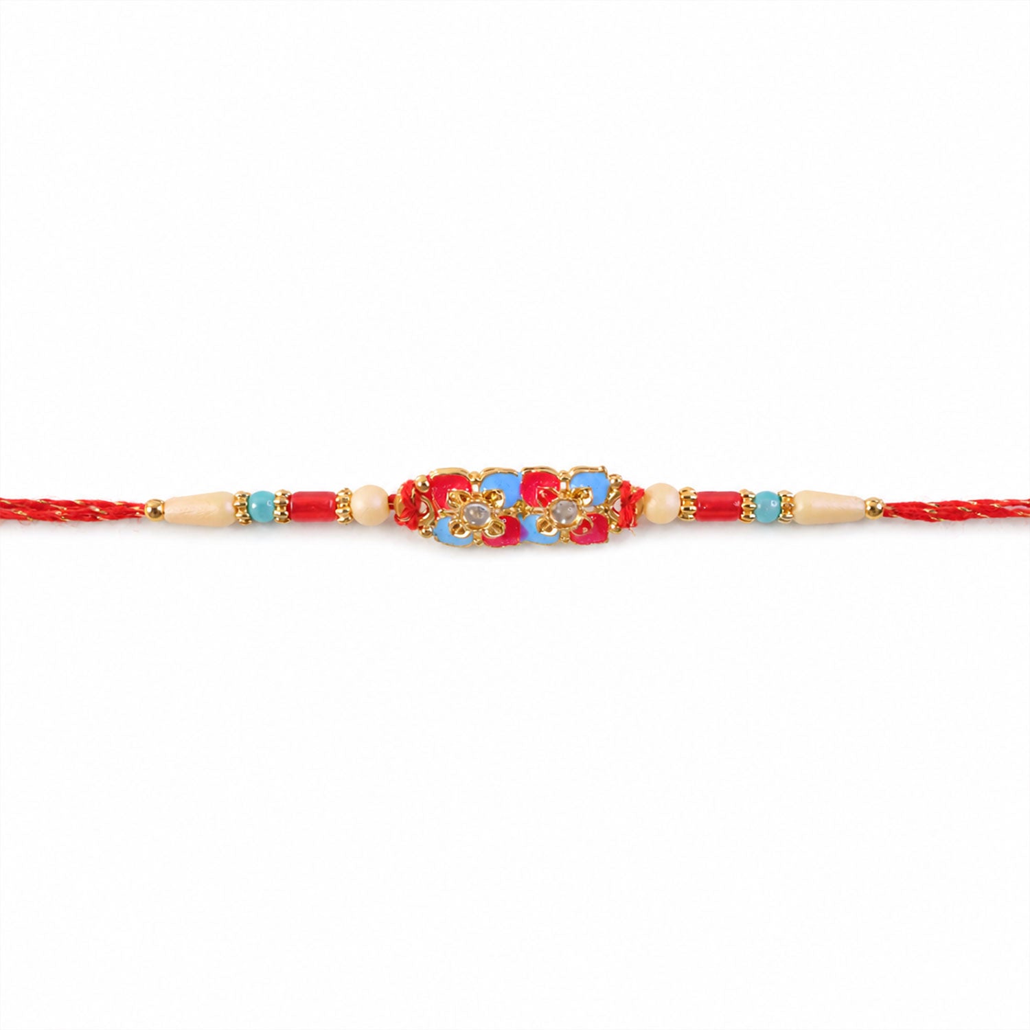Multicolor Floral Kundan Pendant Rakhi with Red and Blue Beads