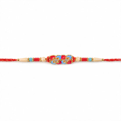 Multicolor Floral Kundan Pendant Rakhi with Red and Blue Beads