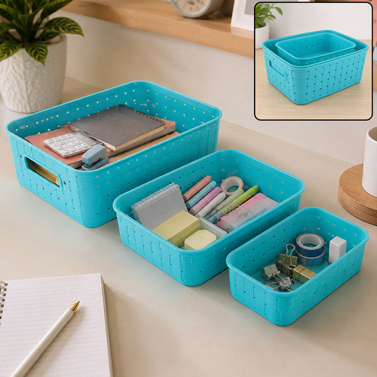 Storage Baskets Set – Food-Grade Plastic, Sky Blue | Organivo