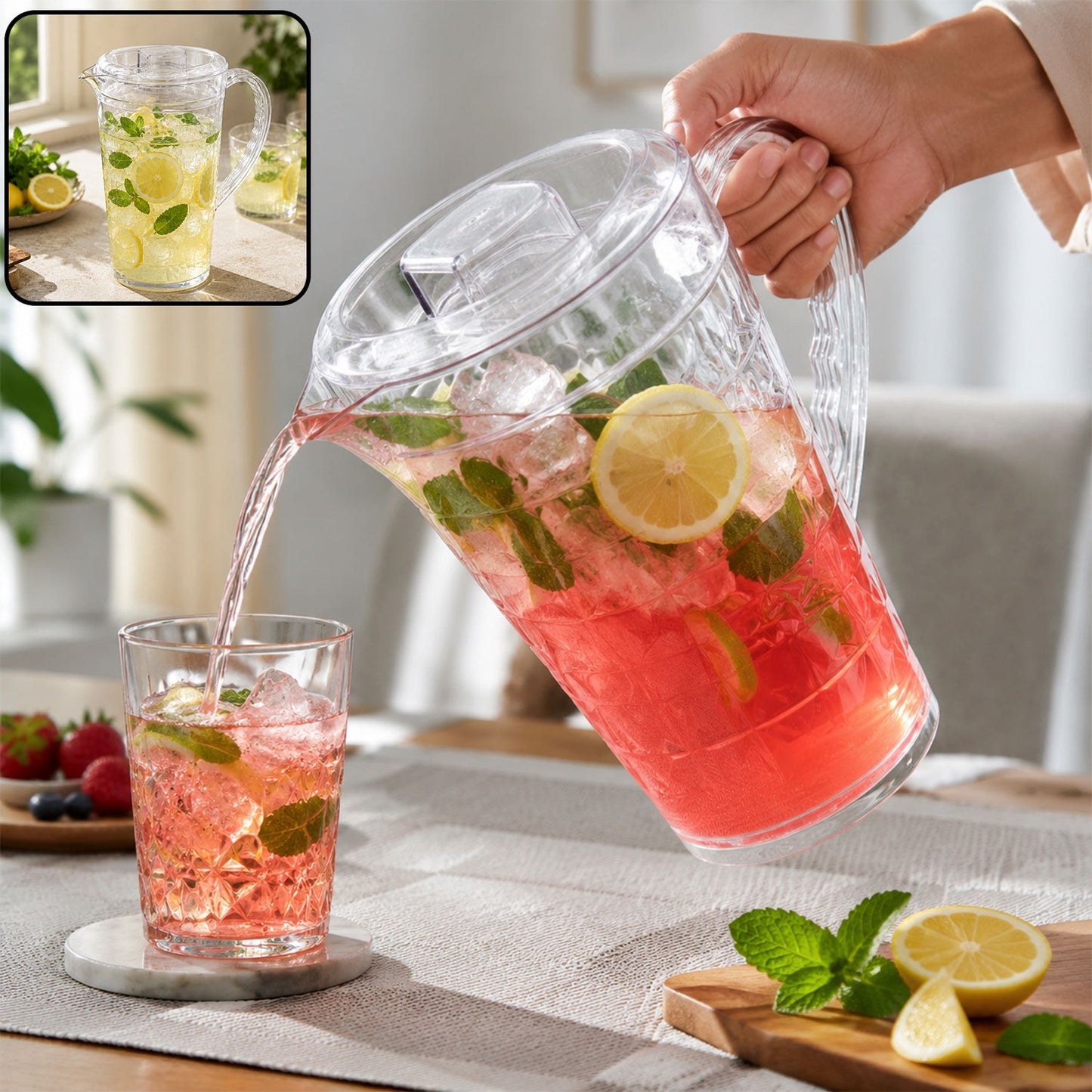 Mocktail PET Plastic Jug – Diamond Cut Design, BPA-Free | ChillPour