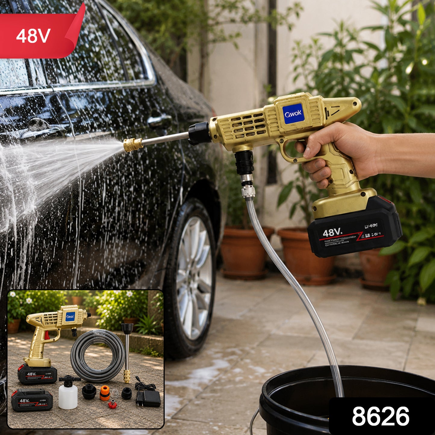 Cordless High Pressure Car Washer Gun Kit with 2 Batteries 48V (1 Set)