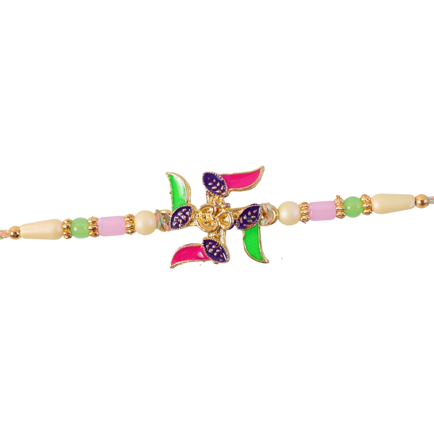Ornate Rakhi with Butterfly Flower Charm and pearl accents in bead line for Gift Use