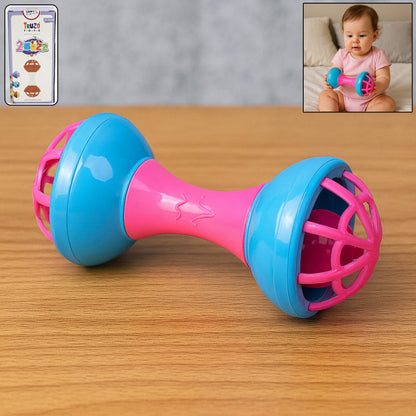 Colorful baby dumbbell shaped rattle toy with easy grip for infants