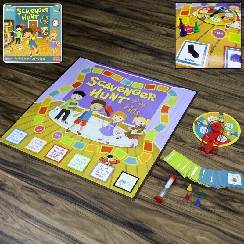 Scavenger Hunt for Kids – Fun Indoor Search and Find Board Game with Cards, Spinner, and Timer