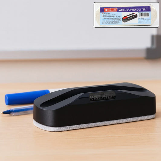 OfficeMate White Board Duster (Without Markers) – Durable Plastic Body, Soft Felt Surface, Easy Grip for Smooth Cleaning