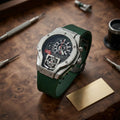 Premium Men's Skeleton Analog Watch with Green Silicone Strap