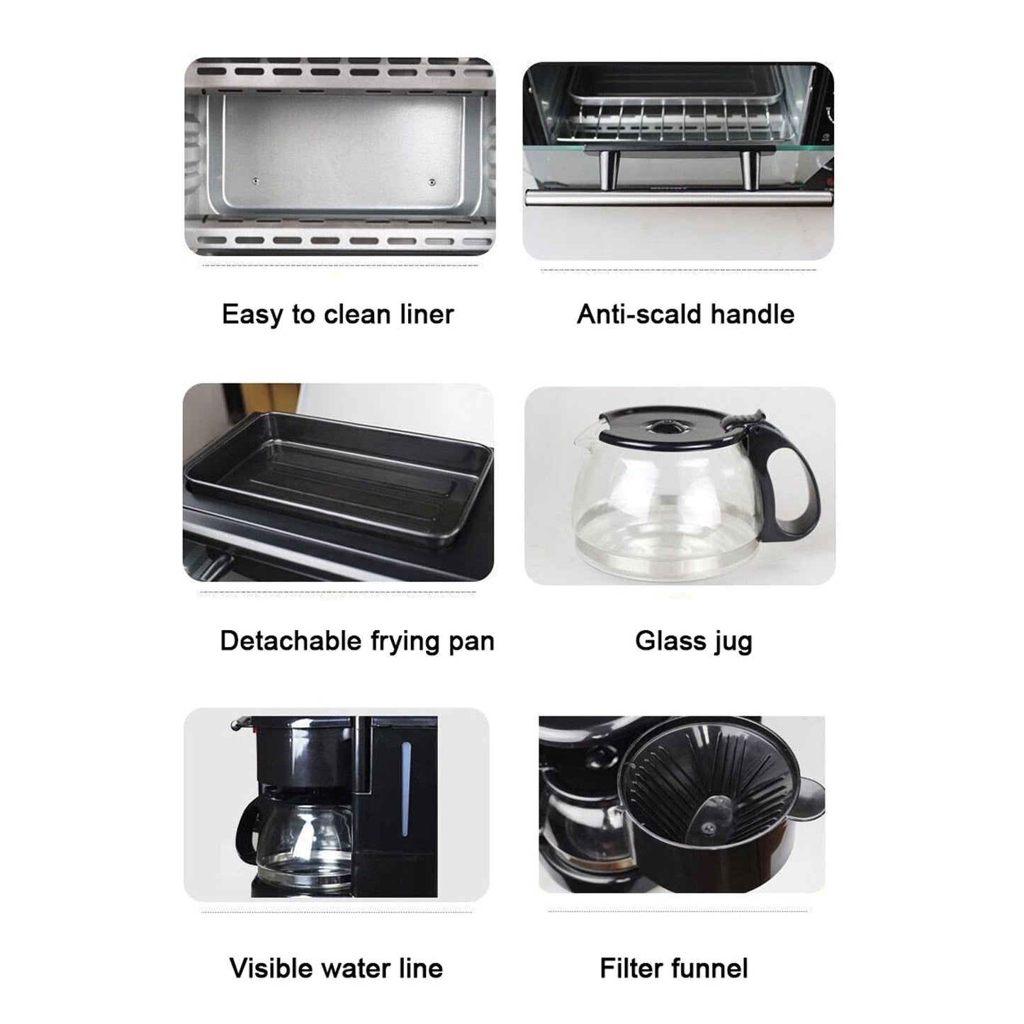 3-in-1 Breakfast Maker: Toaster Oven, Grill Pan & Coffee Maker
