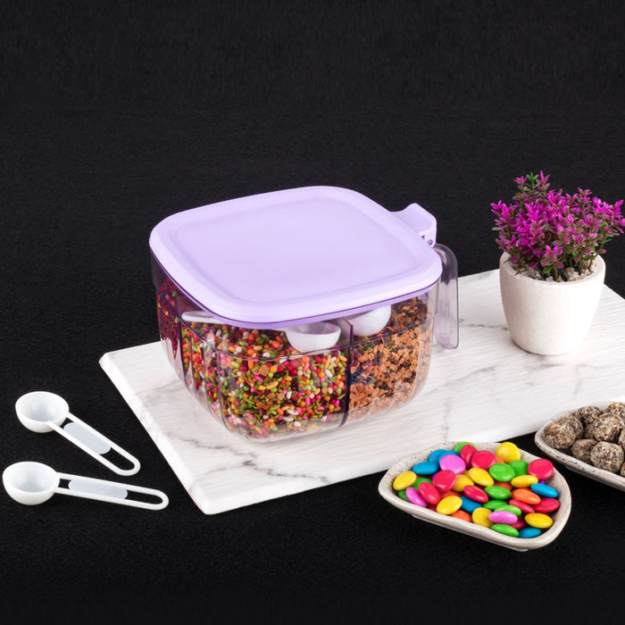 5784  Multipurpose Dry fruit Set, Chocolate, Snacks Storage Box, Masala Box  for Home and Kitchen Airtight Dry Fruit Plastic Storage Container Tray Set With Lid & 4 Compartment, 4 Spoon Container for Sweets,Chips,Cookies | (1 Pc )
