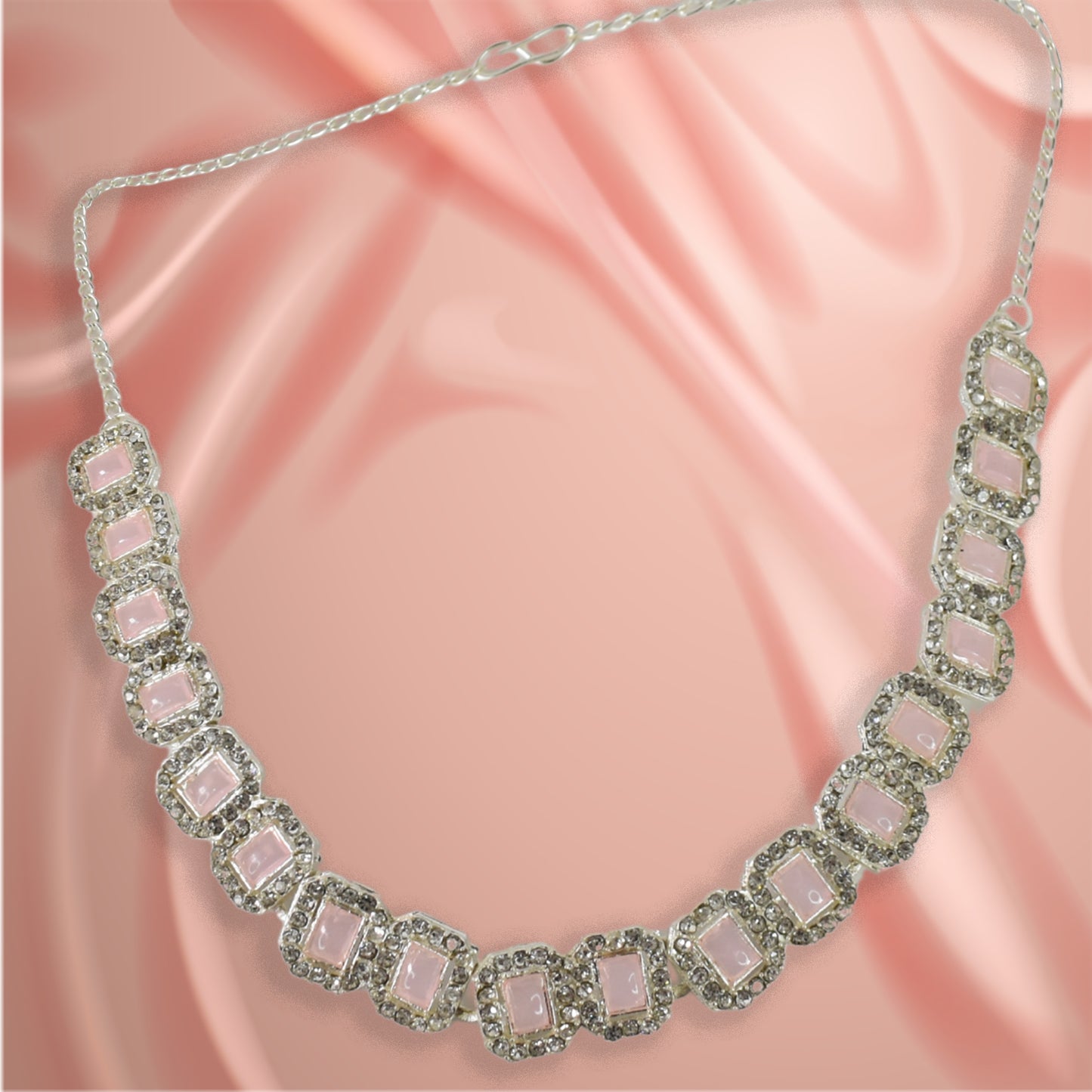 Pink American Diamond Studded Jewellery Necklace Set