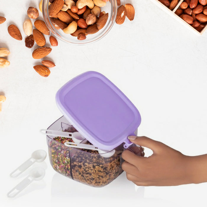 5784  Multipurpose Dry fruit Set, Chocolate, Snacks Storage Box, Masala Box  for Home and Kitchen Airtight Dry Fruit Plastic Storage Container Tray Set With Lid & 4 Compartment, 4 Spoon Container for Sweets,Chips,Cookies | (1 Pc )