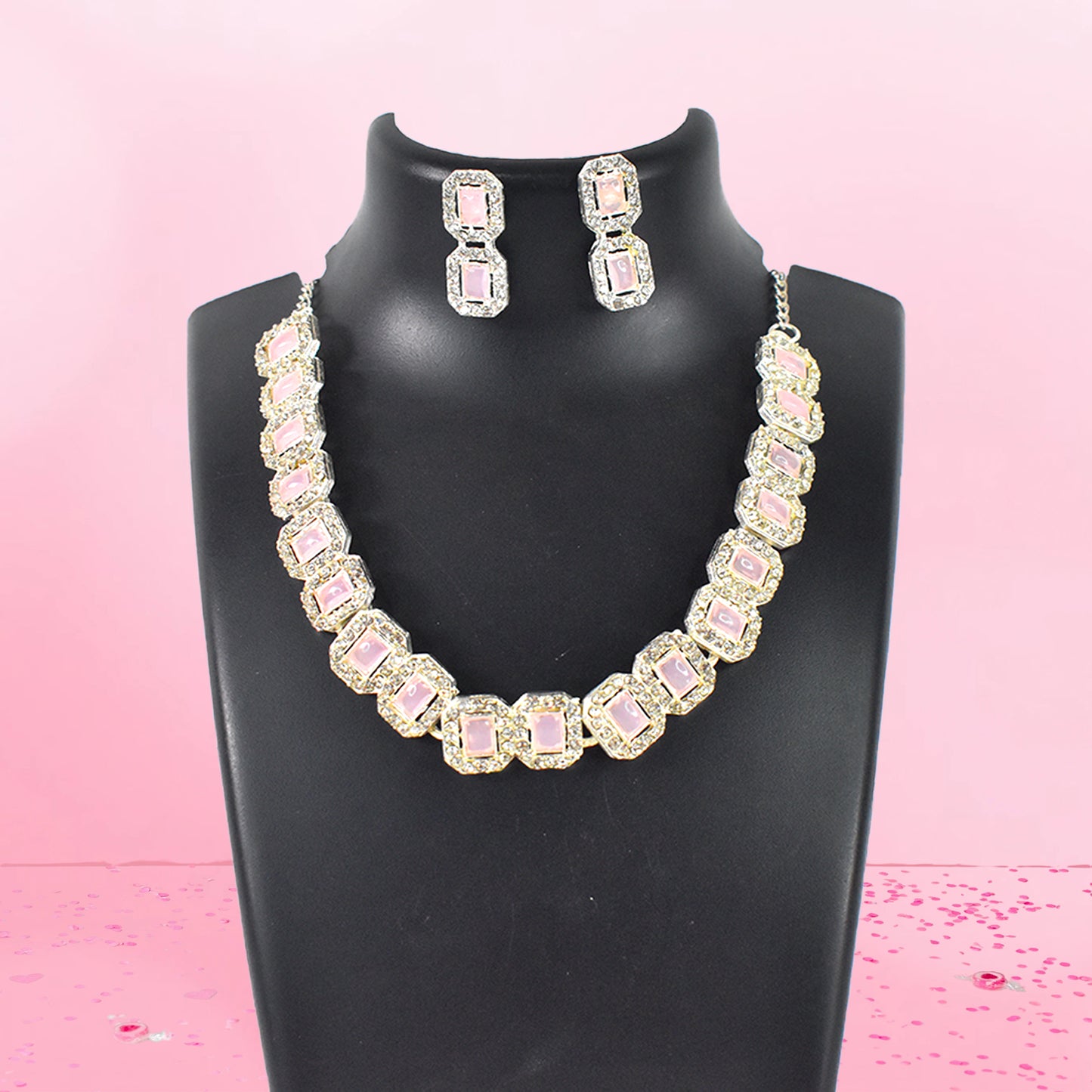 Pink American Diamond Studded Jewellery Necklace Set