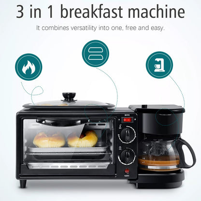 3-in-1 Breakfast Maker: Toaster Oven, Grill Pan & Coffee Maker
