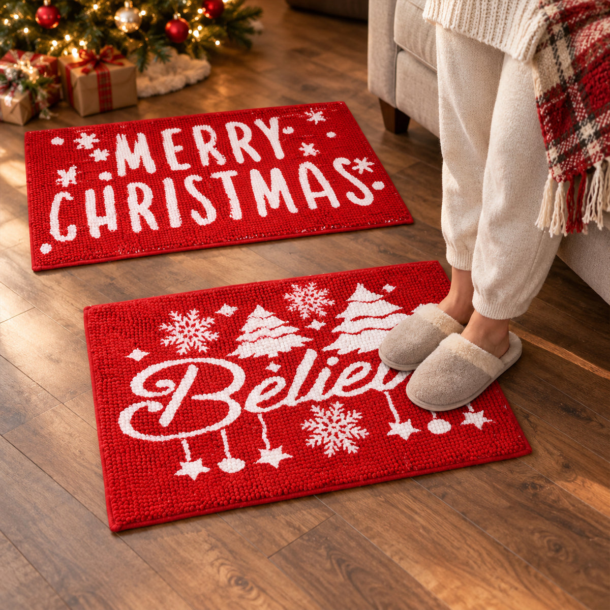 Christmas Decorative Chenille Floor Mat, Mixed Design and Size (1 Pc)