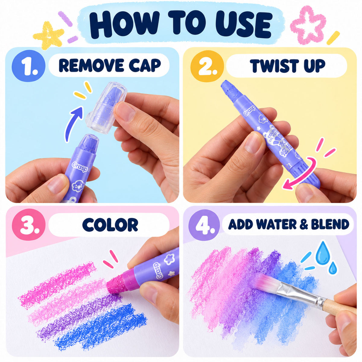 Water-Soluble Twist-Up Colour Crayons with Brush and Carry Case (36 Pc)