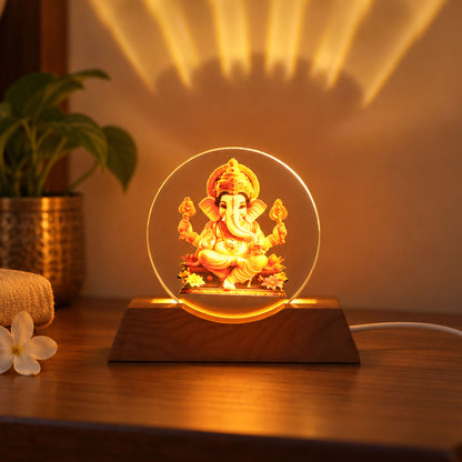 3D Ganesha Acrylic LED Lamp with Warm Golden Glow for Decor (1 Pc)